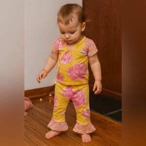 Baby Lulu Lucinda Floral Tunic and Pants Set in Pink and Yellow 9 Months